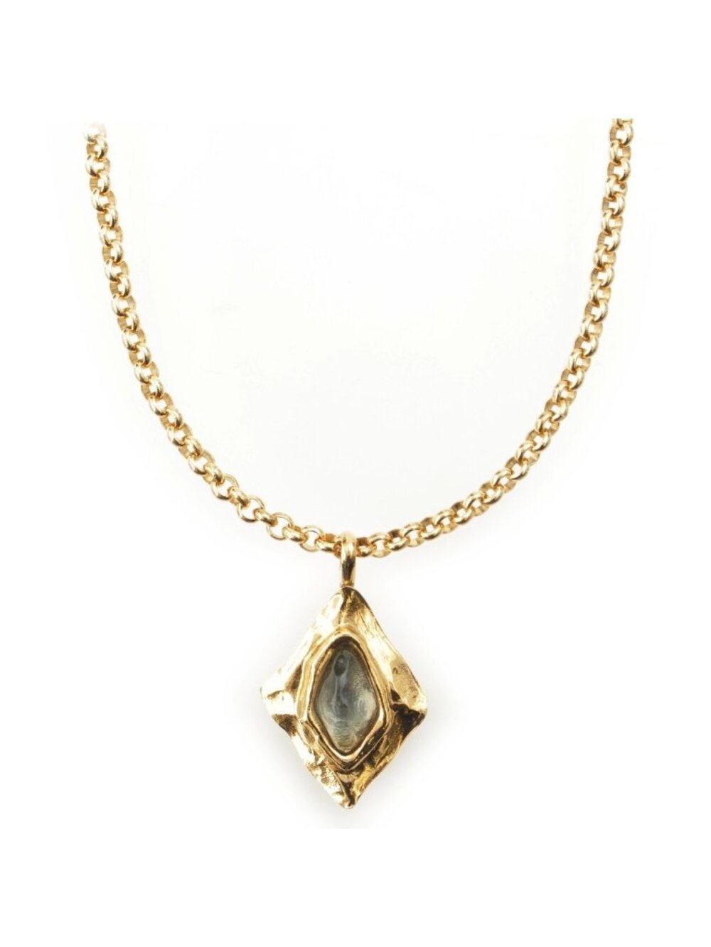 Saint Laurent Vintage Diamond Color Stone Necklace Gold